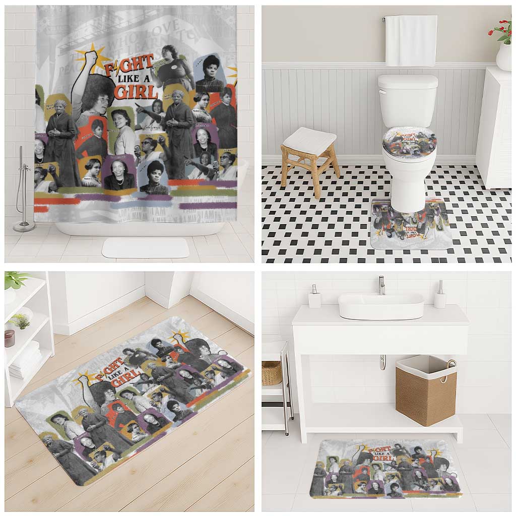 Black History Fight Like A Girl Bathroom Set African Feminist Icons and Bold Retro Art Style - African Pride