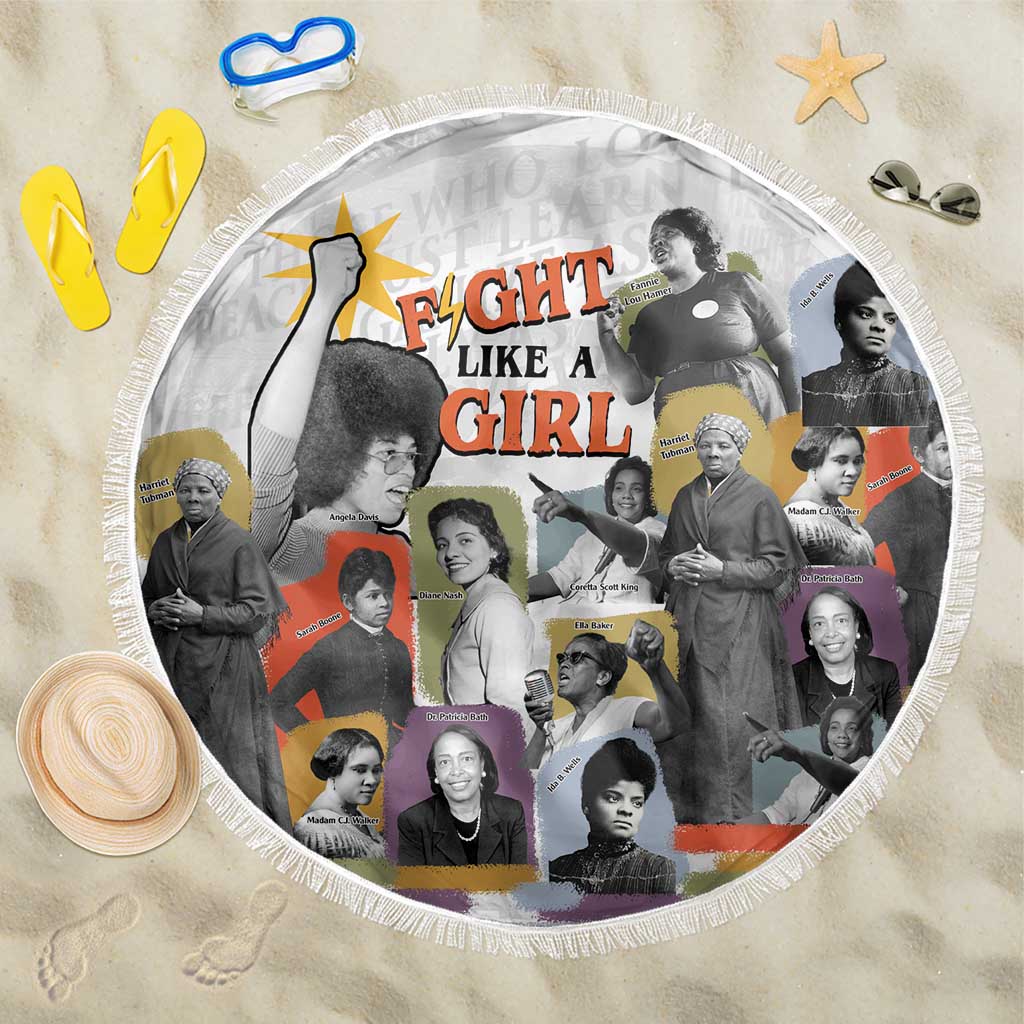 Black History Fight Like A Girl Beach Blanket African Feminist Icons and Bold Retro Art Style - African Pride