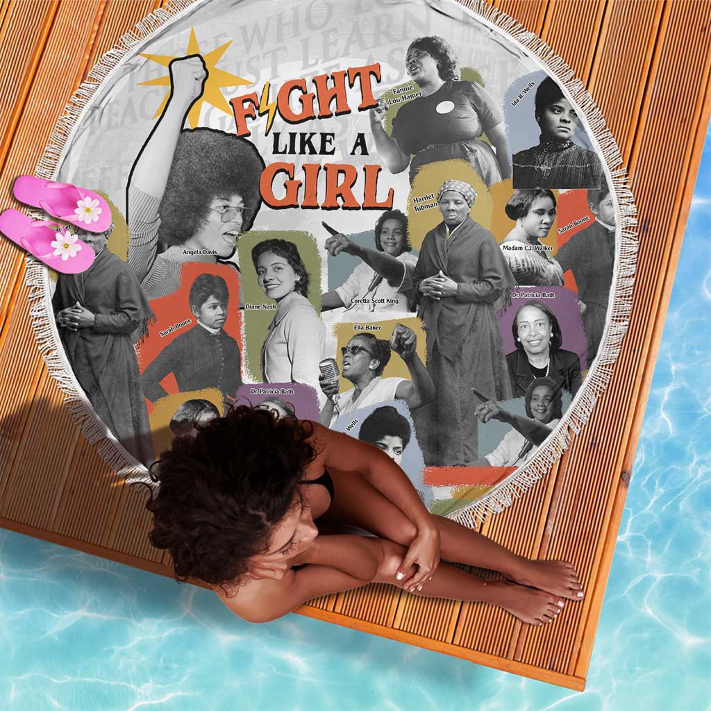 Black History Fight Like A Girl Beach Blanket African Feminist Icons and Bold Retro Art Style - African Pride