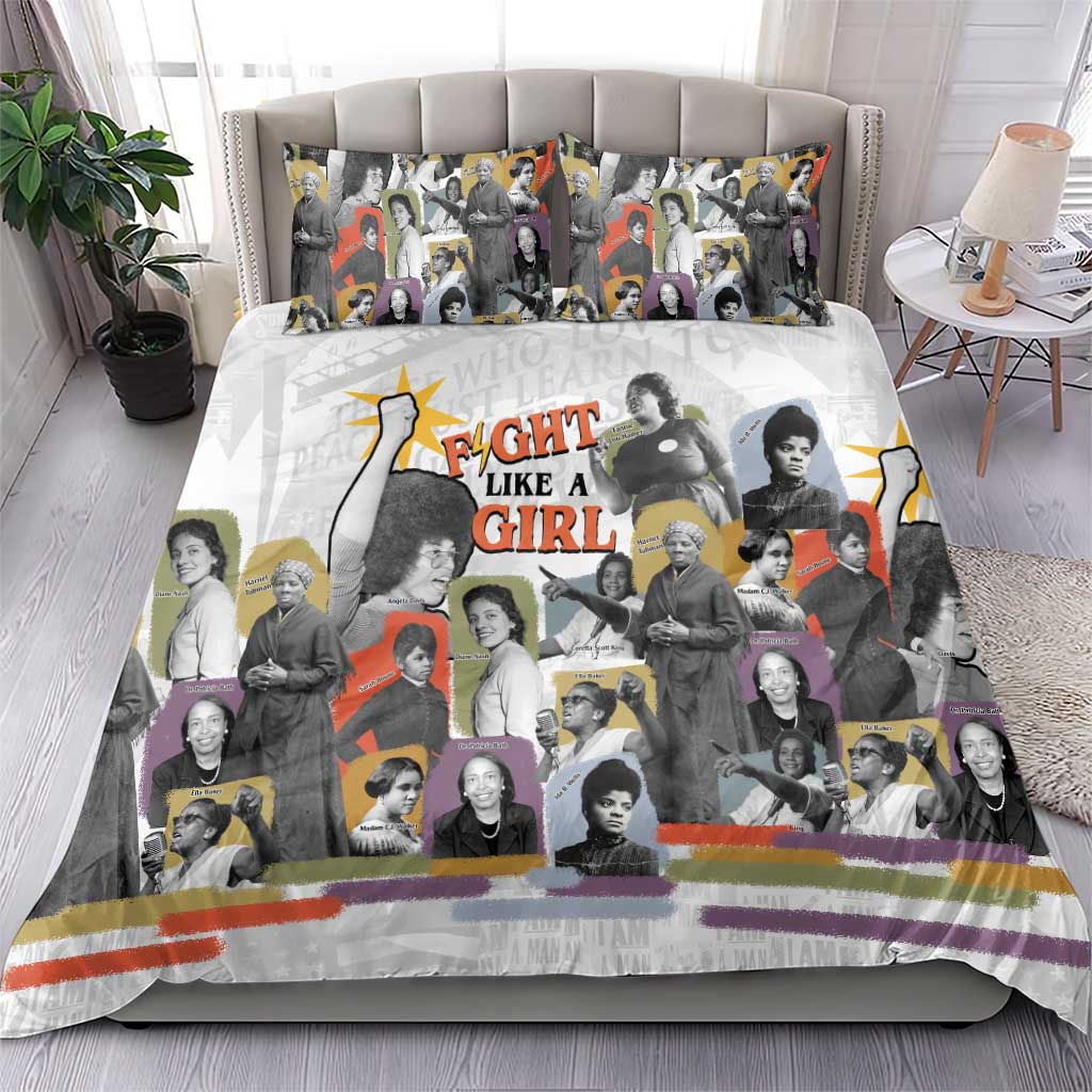 Black History Fight Like A Girl Bedding Set African Feminist Icons and Bold Retro Art Style - African Pride