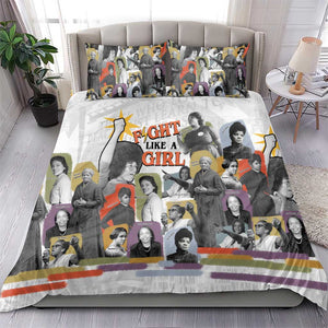 Black History Fight Like A Girl Bedding Set African Feminist Icons and Bold Retro Art Style - African Pride