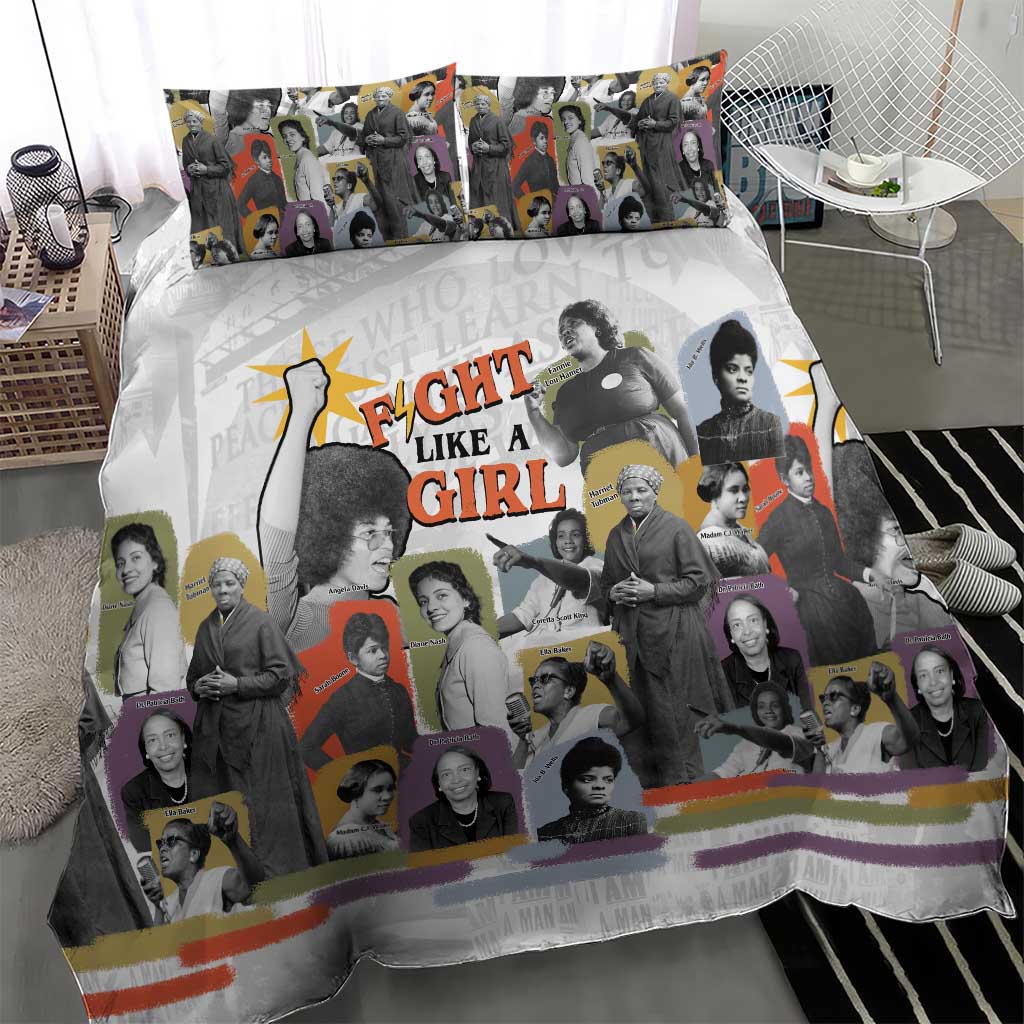 Black History Fight Like A Girl Bedding Set African Feminist Icons and Bold Retro Art Style - African Pride