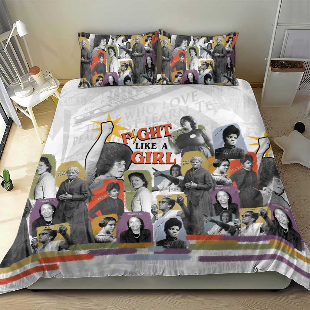 Black History Fight Like A Girl Bedding Set African Feminist Icons and Bold Retro Art Style - African Pride