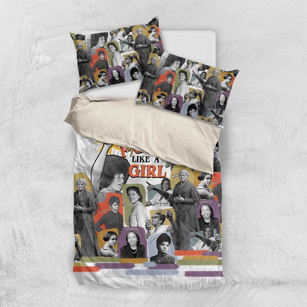 Black History Fight Like A Girl Bedding Set African Feminist Icons and Bold Retro Art Style - African Pride