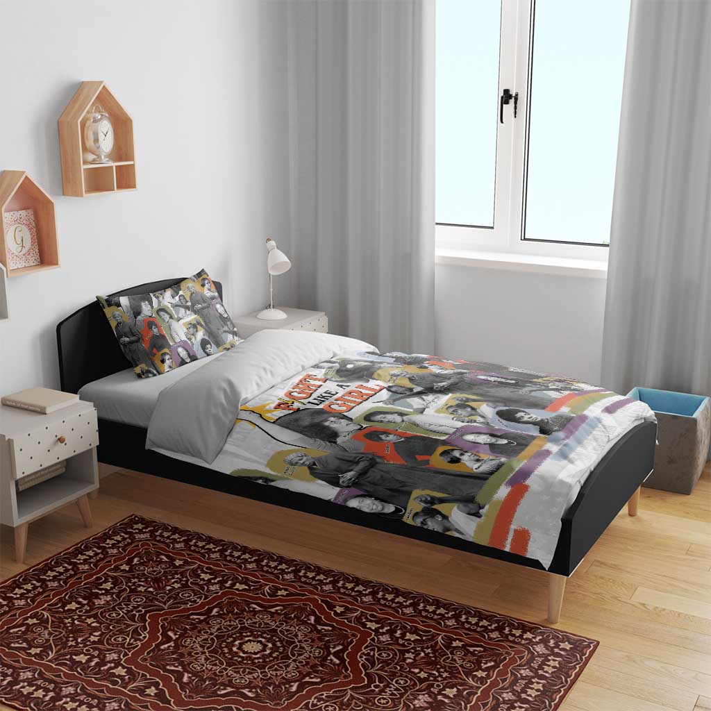 Black History Fight Like A Girl Bedding Set African Feminist Icons and Bold Retro Art Style - African Pride