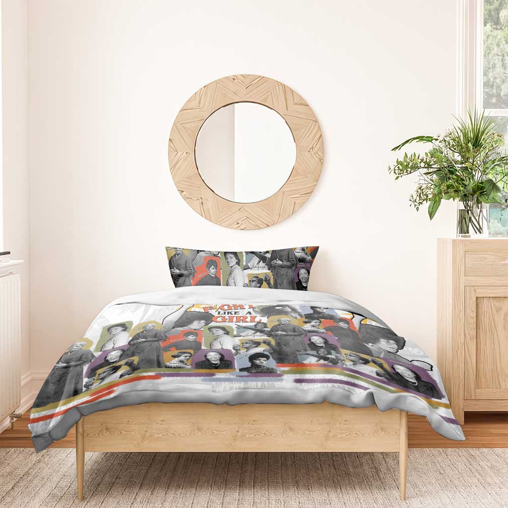 Black History Fight Like A Girl Bedding Set African Feminist Icons and Bold Retro Art Style - African Pride