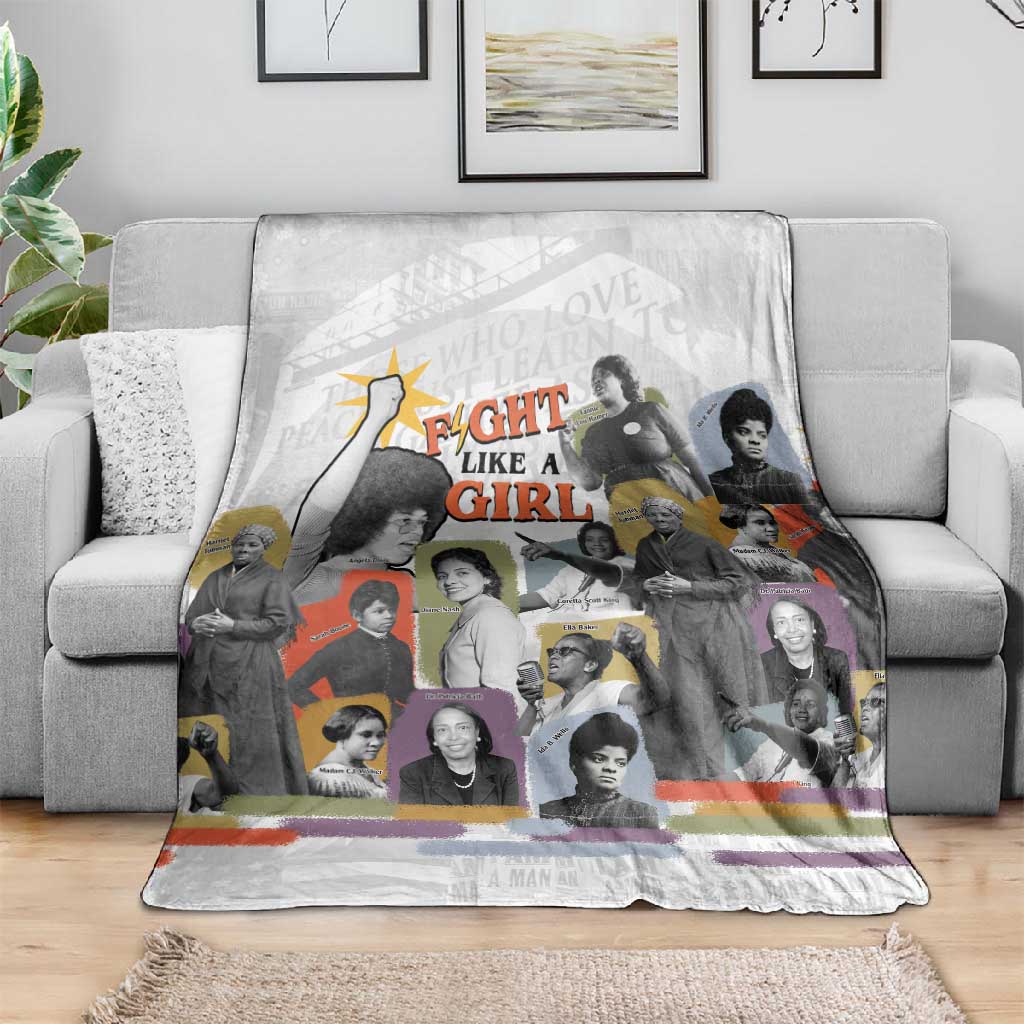 Black History Fight Like A Girl Blanket African Feminist Icons and Bold Retro Art Style - African Pride