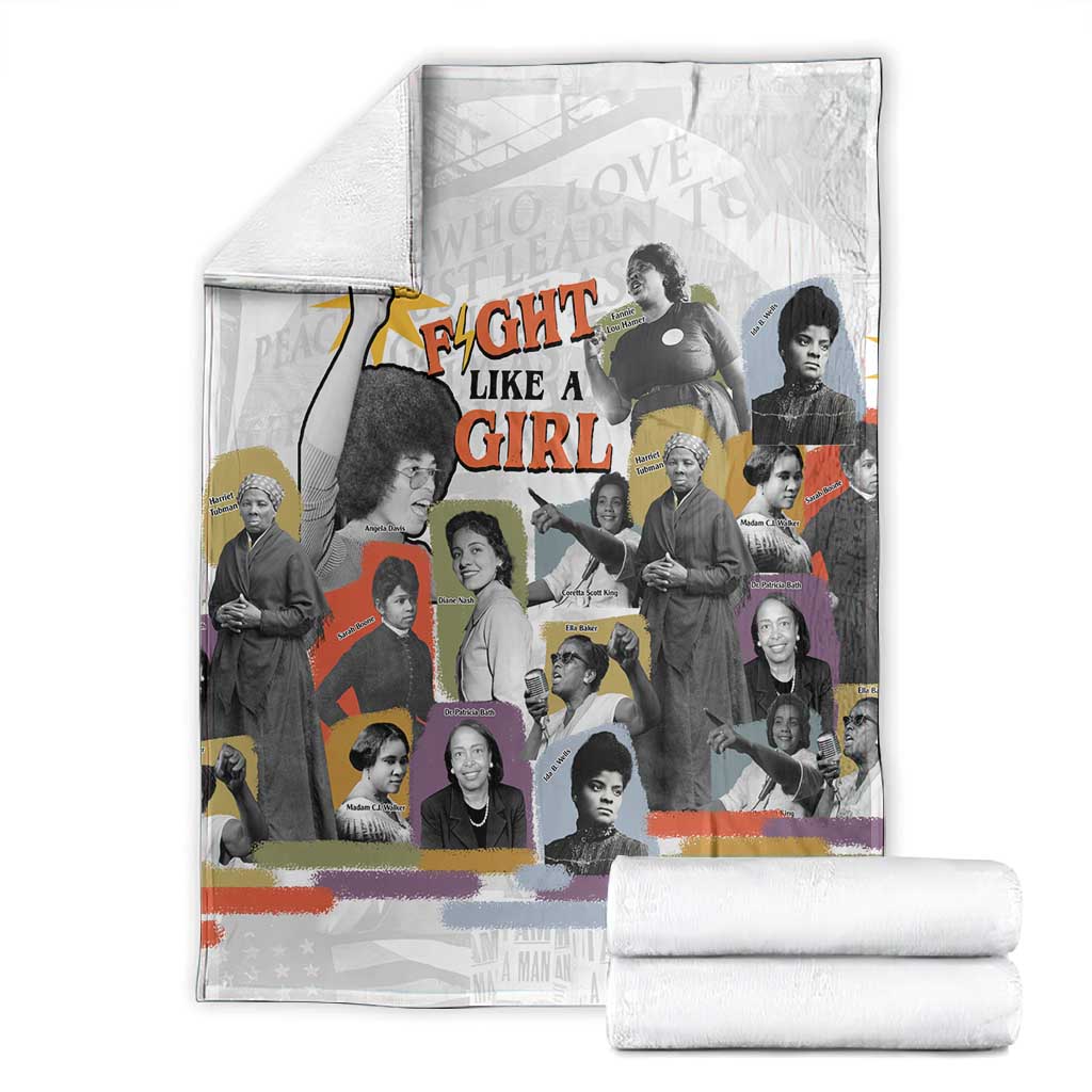Black History Fight Like A Girl Blanket African Feminist Icons and Bold Retro Art Style - African Pride