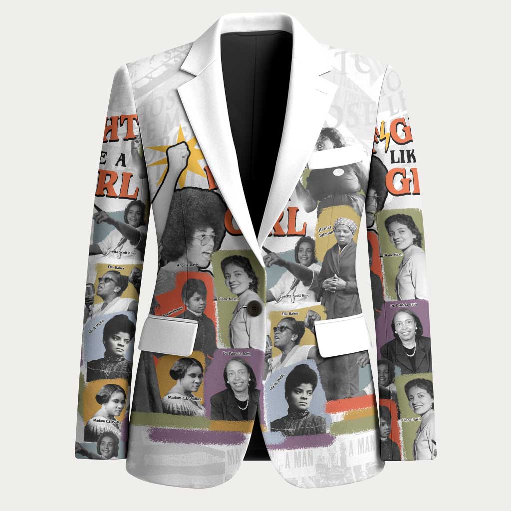 Black History Fight Like A Girl Blazer African Feminist Icons and Bold Retro Art Style - African Pride