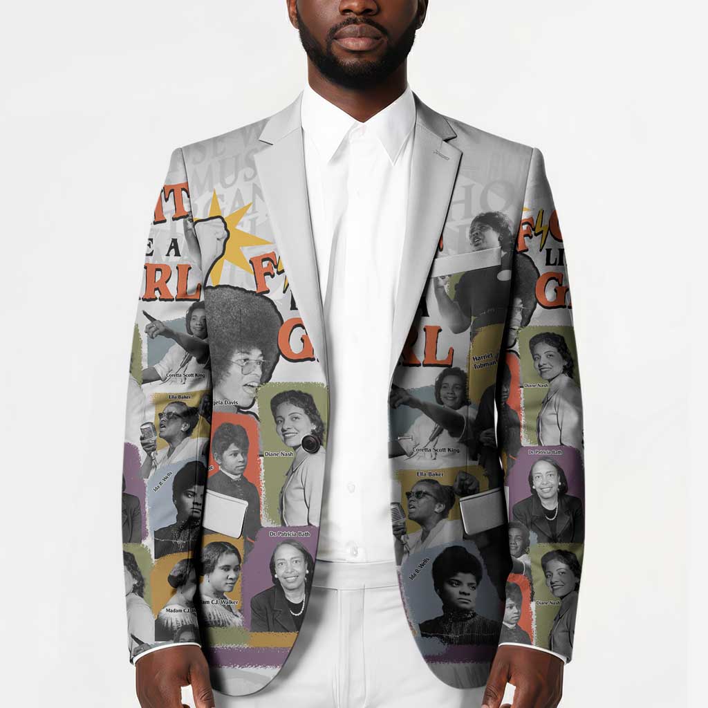 Black History Fight Like A Girl Blazer African Feminist Icons and Bold Retro Art Style - African Pride