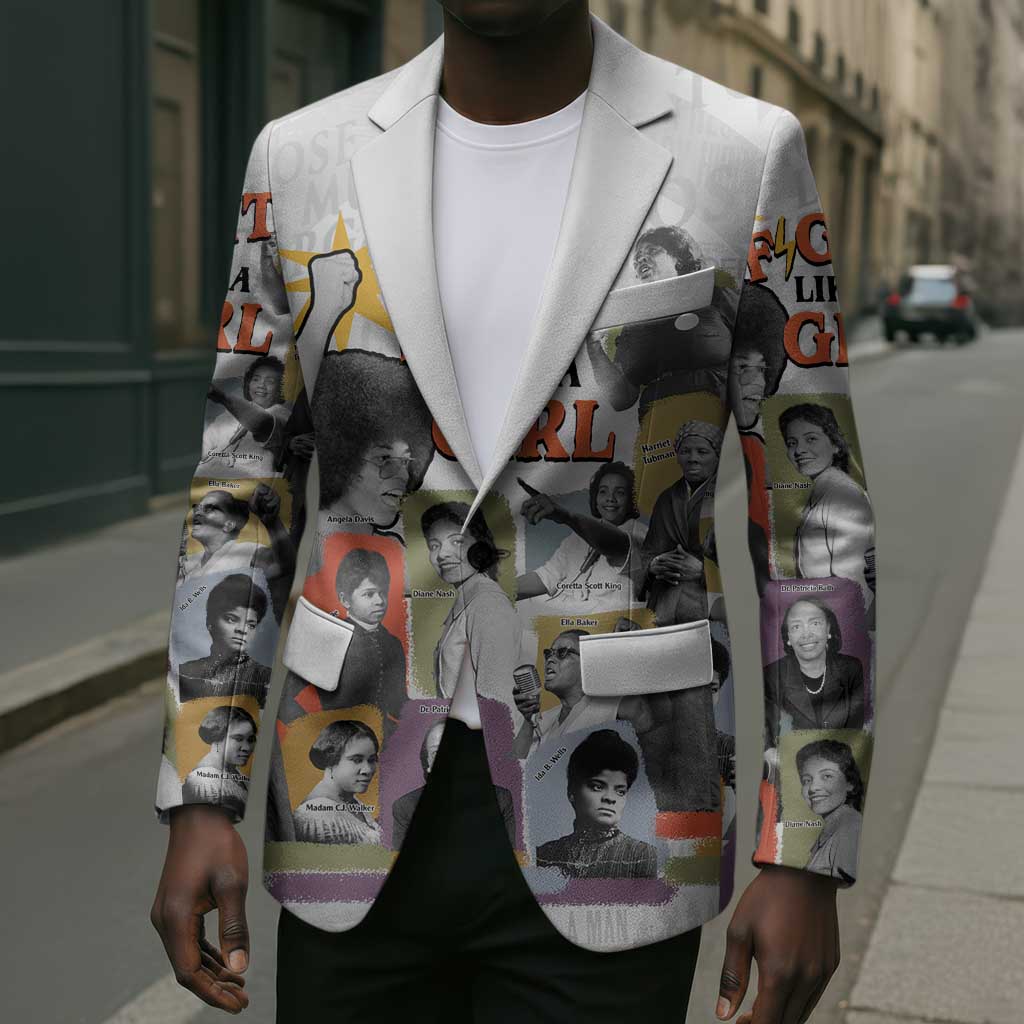 Black History Fight Like A Girl Blazer African Feminist Icons and Bold Retro Art Style - African Pride
