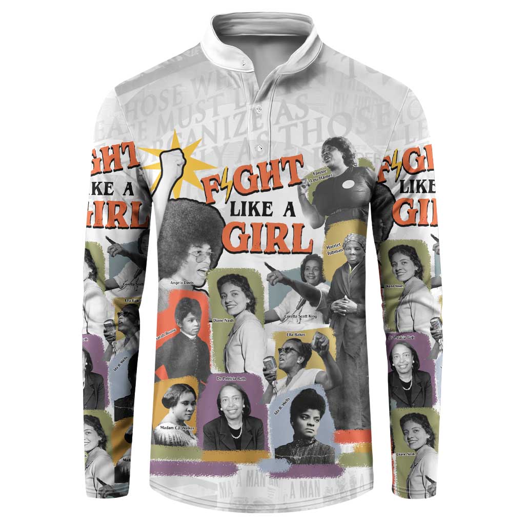 Black History Fight Like A Girl Button Sweatshirt African Feminist Icons and Bold Retro Art Style