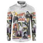 Black History Fight Like A Girl Button Sweatshirt African Feminist Icons and Bold Retro Art Style