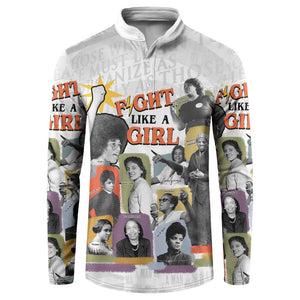 Black History Fight Like A Girl Button Sweatshirt African Feminist Icons and Bold Retro Art Style