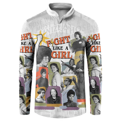 Black History Fight Like A Girl Button Sweatshirt African Feminist Icons and Bold Retro Art Style