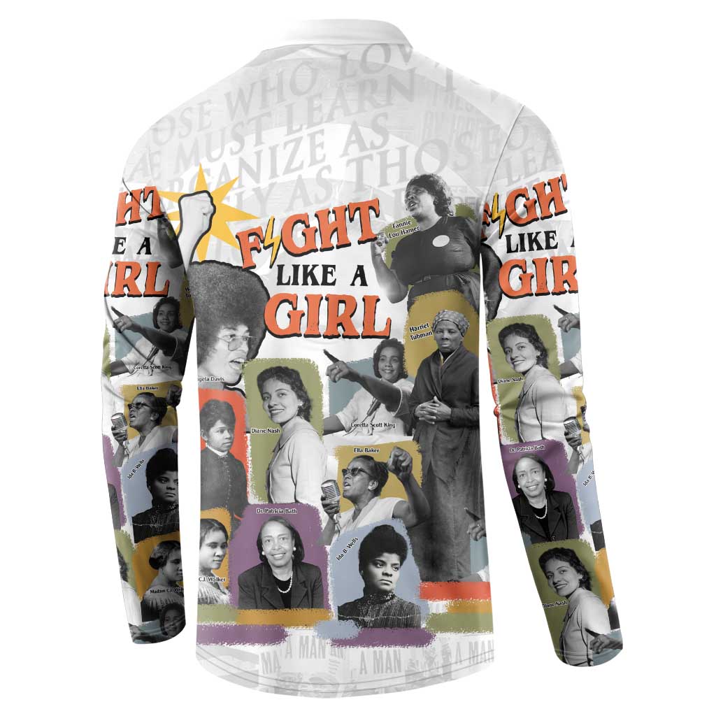 Black History Fight Like A Girl Button Sweatshirt African Feminist Icons and Bold Retro Art Style