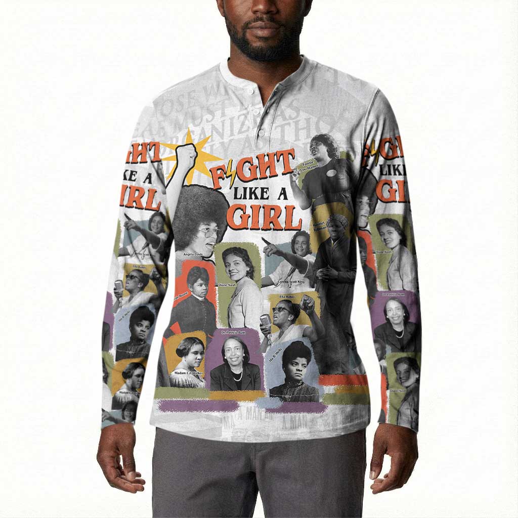 Black History Fight Like A Girl Button Sweatshirt African Feminist Icons and Bold Retro Art Style