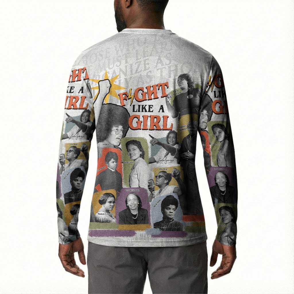 Black History Fight Like A Girl Button Sweatshirt African Feminist Icons and Bold Retro Art Style