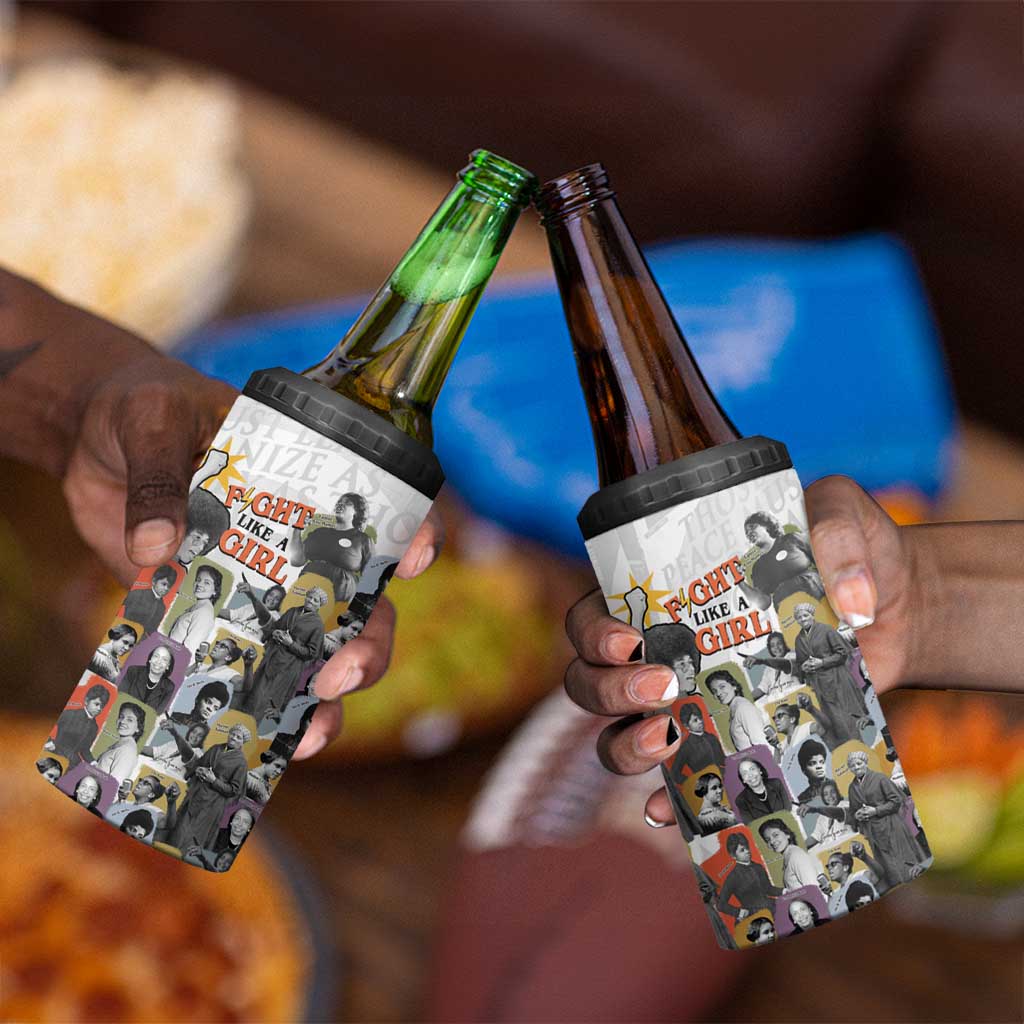 Black History Fight Like A Girl 4 in 1 Can Cooler Tumbler African Feminist Icons and Bold Retro Art Style - African Pride