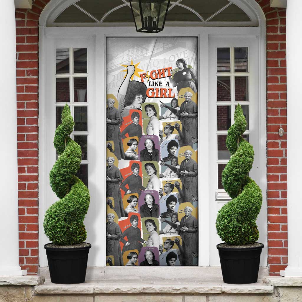 Black History Fight Like A Girl Door Cover African Feminist Icons and Bold Retro Art Style - African Pride