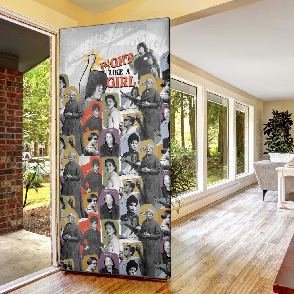 Black History Fight Like A Girl Door Cover African Feminist Icons and Bold Retro Art Style - African Pride