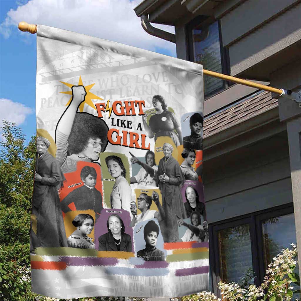 Black History Fight Like A Girl Garden Flag African Feminist Icons and Bold Retro Art Style - African Pride