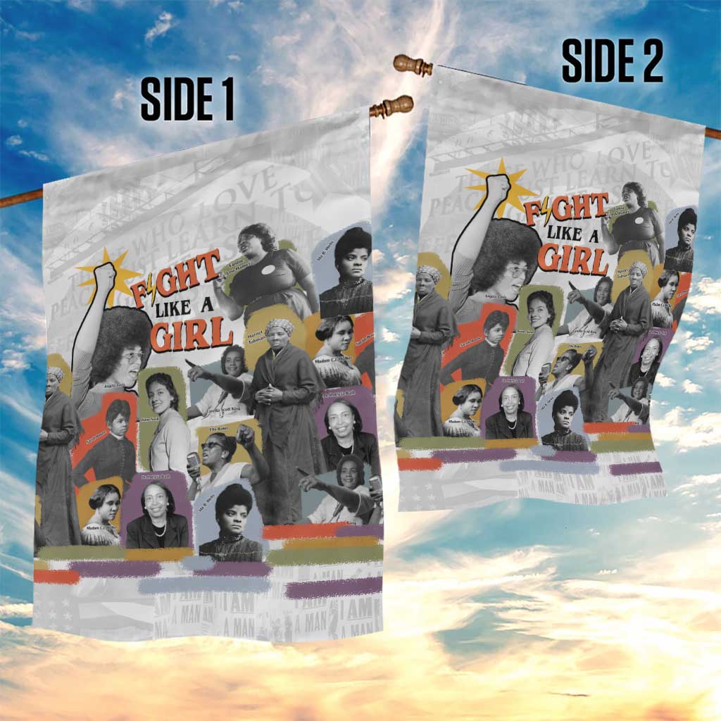 Black History Fight Like A Girl Garden Flag African Feminist Icons and Bold Retro Art Style - African Pride