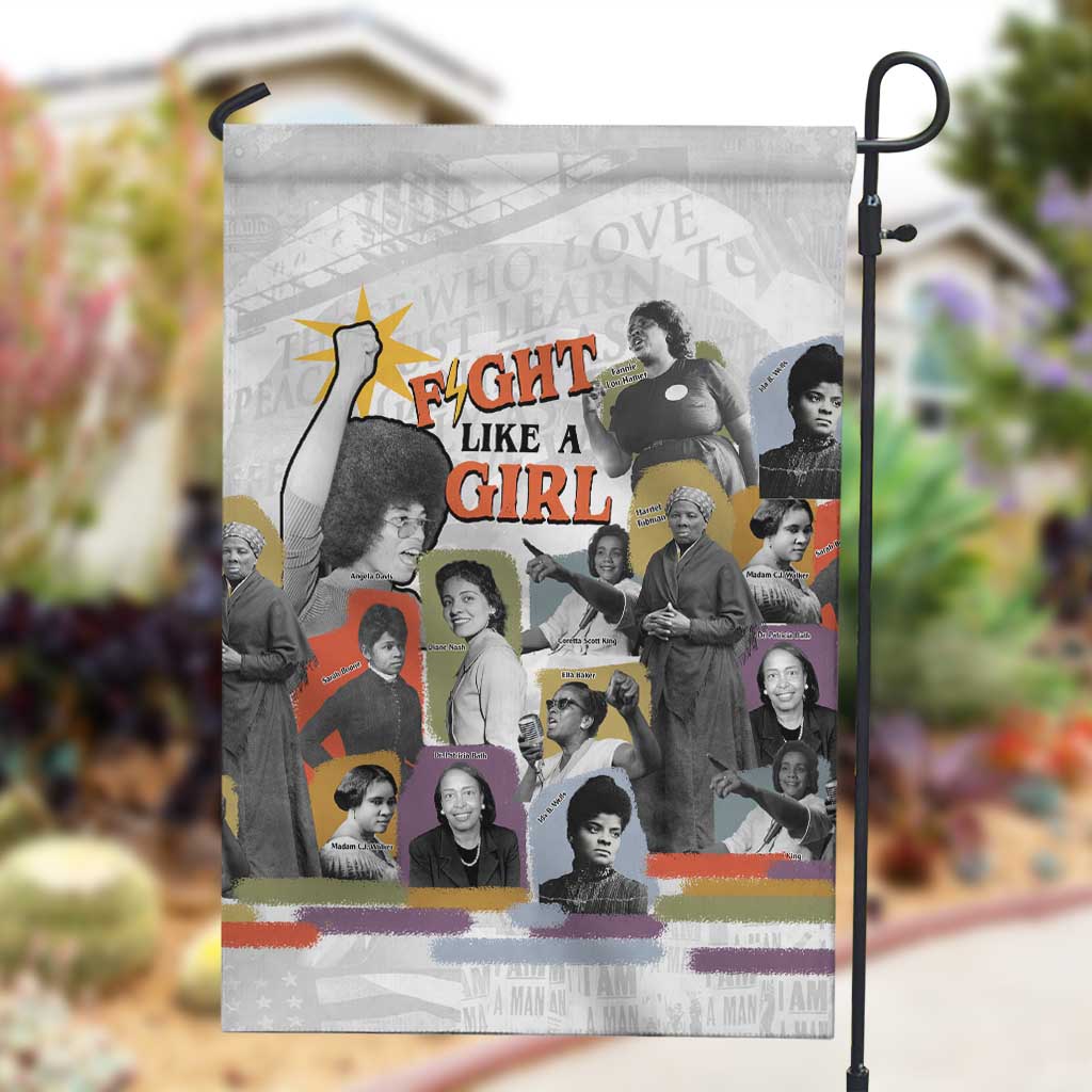 Black History Fight Like A Girl Garden Flag African Feminist Icons and Bold Retro Art Style - African Pride