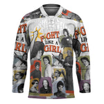 Black History Fight Like A Girl Hockey Jersey African Feminist Icons and Bold Retro Art Style - African Pride