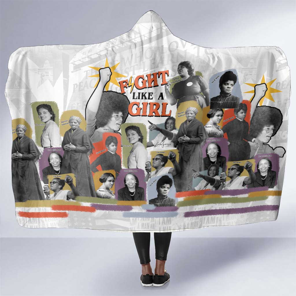 Black History Fight Like A Girl Hooded Blanket African Feminist Icons and Bold Retro Art Style - African Pride