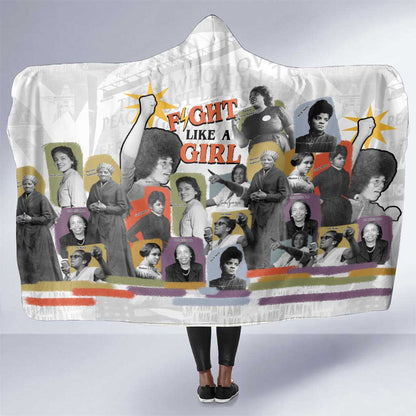 Black History Fight Like A Girl Hooded Blanket African Feminist Icons and Bold Retro Art Style - African Pride