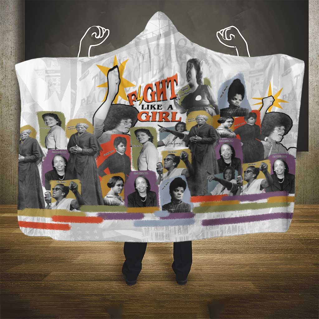 Black History Fight Like A Girl Hooded Blanket African Feminist Icons and Bold Retro Art Style - African Pride