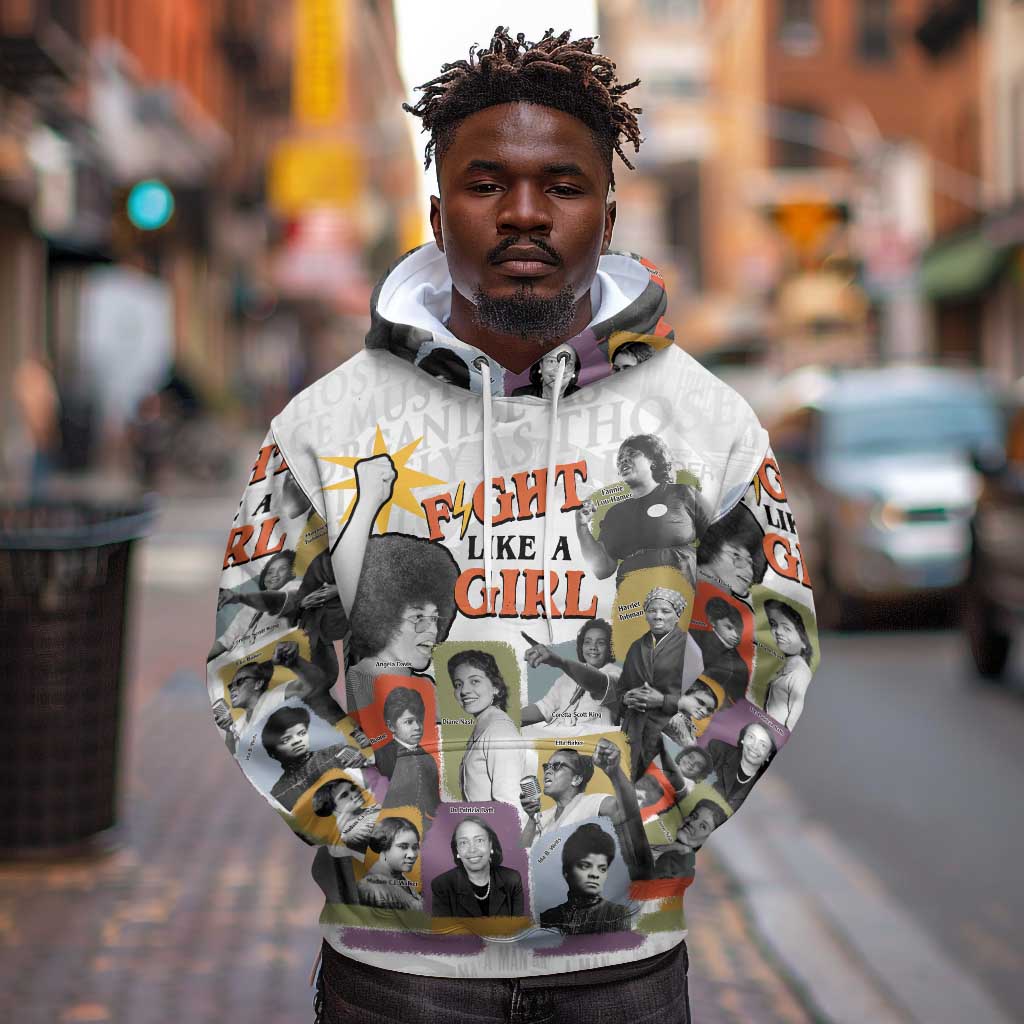 Black History Fight Like A Girl Hoodie African Feminist Icons and Bold Retro Art Style - African Pride