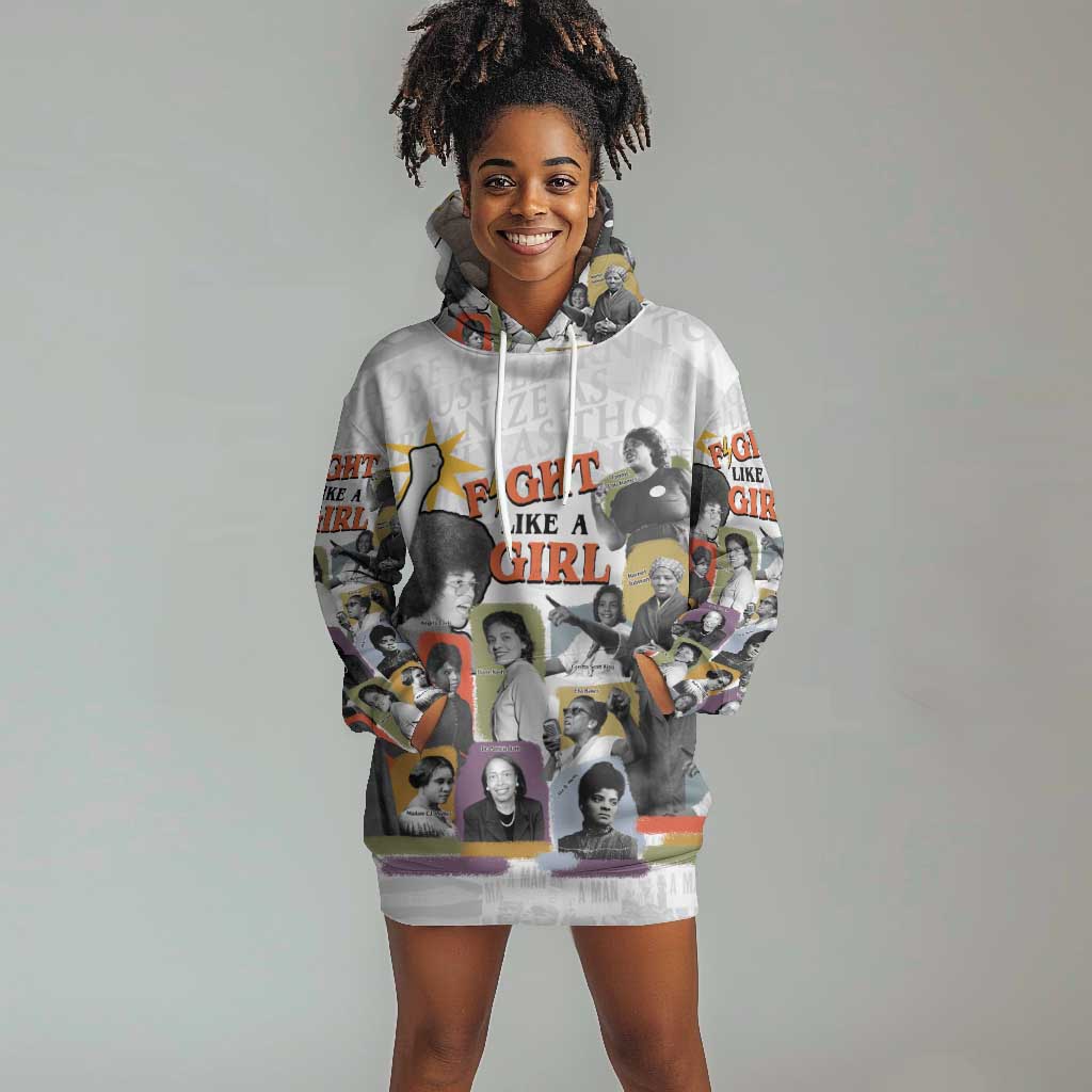 Black History Fight Like A Girl Hoodie Dress African Feminist Icons and Bold Retro Art Style - African Pride
