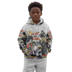 Black History Fight Like A Girl Kid Hoodie African Feminist Icons and Bold Retro Art Style - African Pride