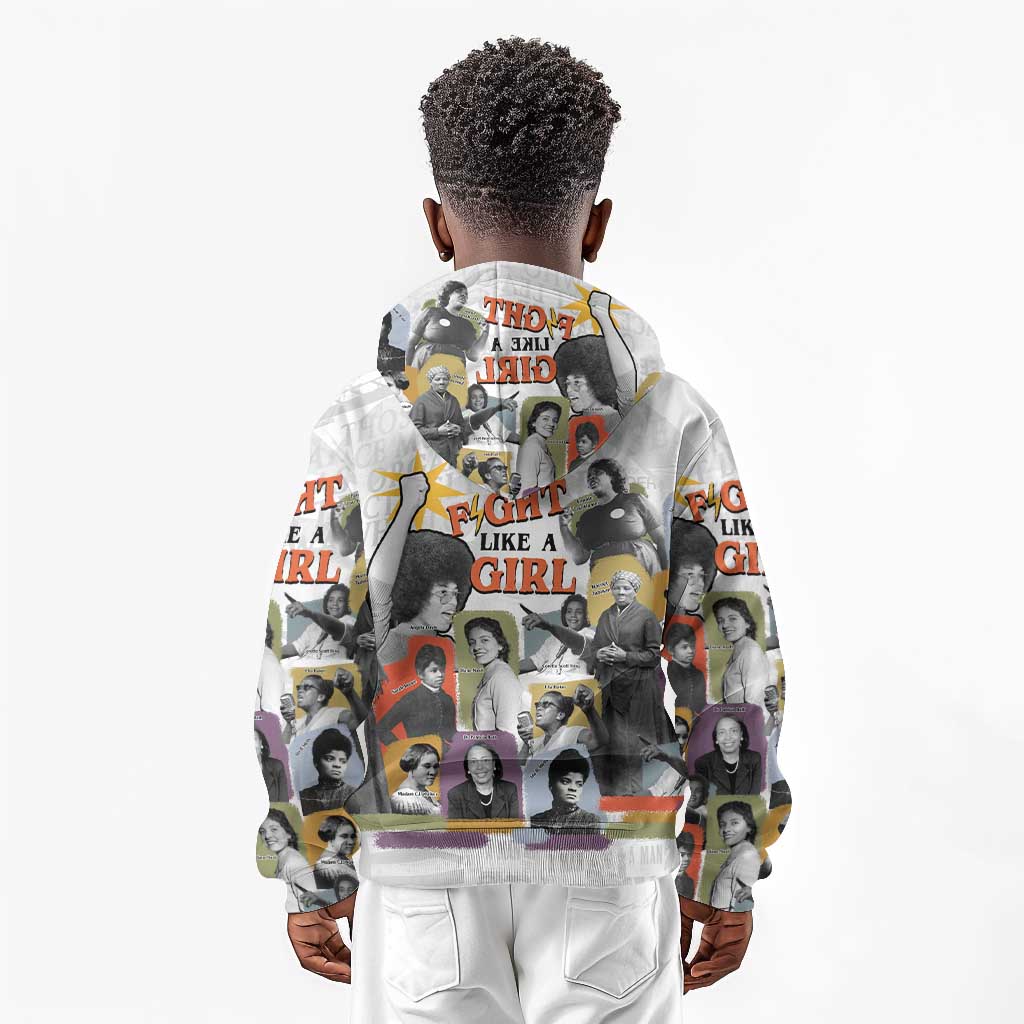 Black History Fight Like A Girl Kid Hoodie African Feminist Icons and Bold Retro Art Style - African Pride