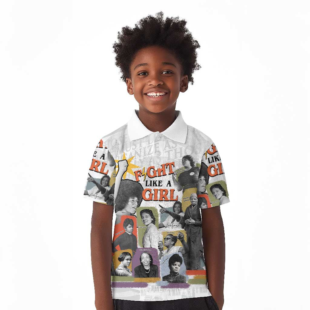 Black History Fight Like A Girl Kid Polo Shirt African Feminist Icons and Bold Retro Art Style - African Pride