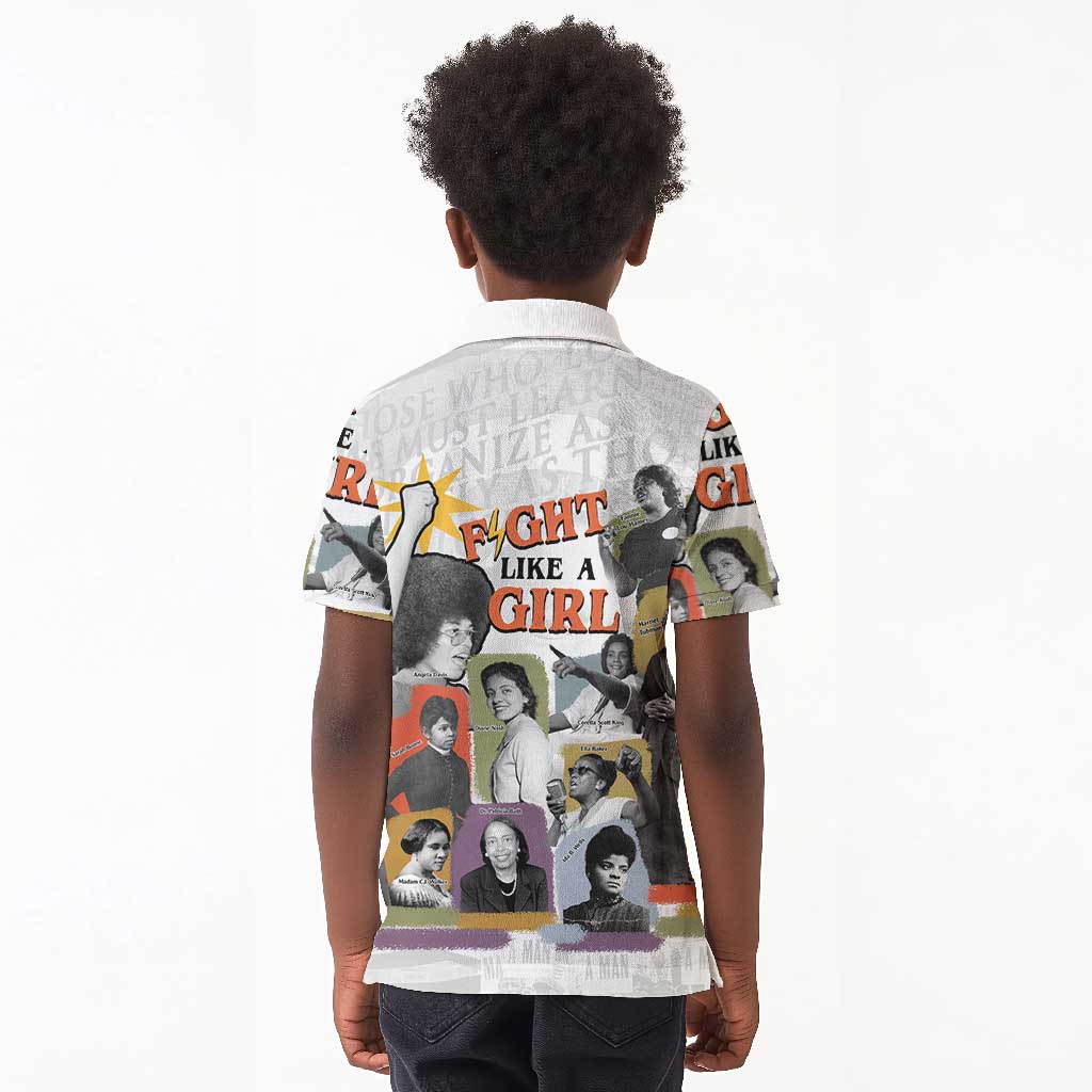 Black History Fight Like A Girl Kid Polo Shirt African Feminist Icons and Bold Retro Art Style - African Pride