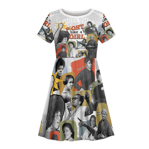 Black History Fight Like A Girl Kid Short Sleeve Dress African Feminist Icons and Bold Retro Art Style - African Pride