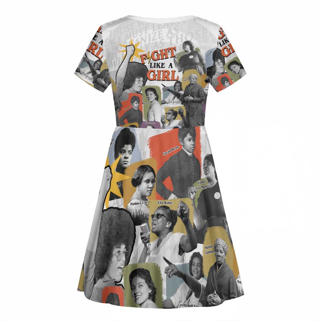 Black History Fight Like A Girl Kid Short Sleeve Dress African Feminist Icons and Bold Retro Art Style - African Pride