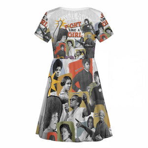 Black History Fight Like A Girl Kid Short Sleeve Dress African Feminist Icons and Bold Retro Art Style - African Pride