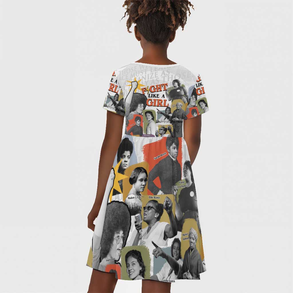 Black History Fight Like A Girl Kid Short Sleeve Dress African Feminist Icons and Bold Retro Art Style - African Pride
