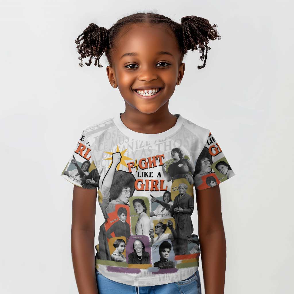 Black History Fight Like A Girl Kid T shirt African Feminist Icons and Bold Retro Art Style - African Pride