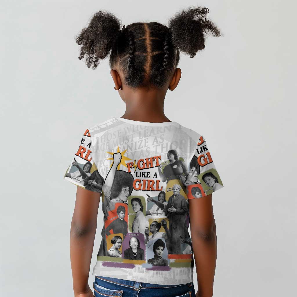 Black History Fight Like A Girl Kid T shirt African Feminist Icons and Bold Retro Art Style - African Pride