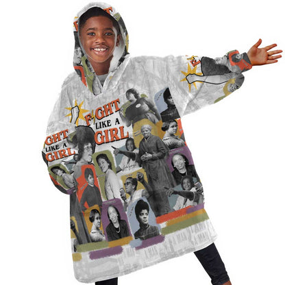 Black History Fight Like A Girl Kid Wearable Blanket Hoodie African Feminist Icons and Bold Retro Art Style - African Pride