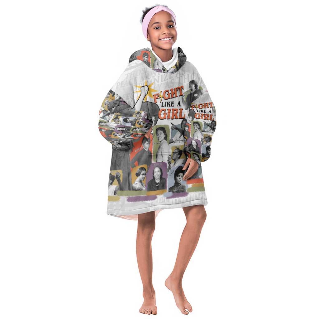 Black History Fight Like A Girl Kid Wearable Blanket Hoodie African Feminist Icons and Bold Retro Art Style - African Pride
