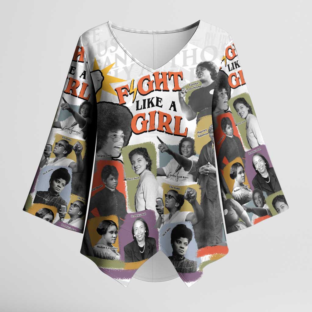 Black History Fight Like A Girl Kimono Sleeve Blouse African Feminist Icons and Bold Retro Art Style - African Pride