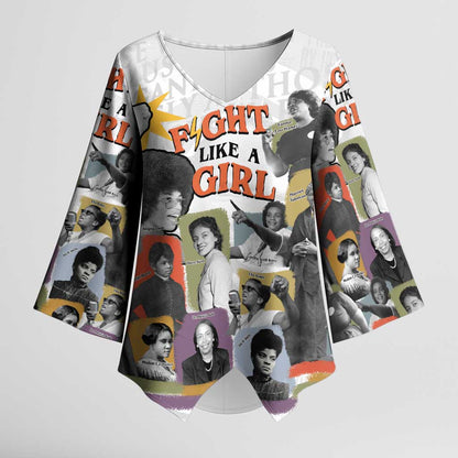 Black History Fight Like A Girl Kimono Sleeve Blouse African Feminist Icons and Bold Retro Art Style - African Pride