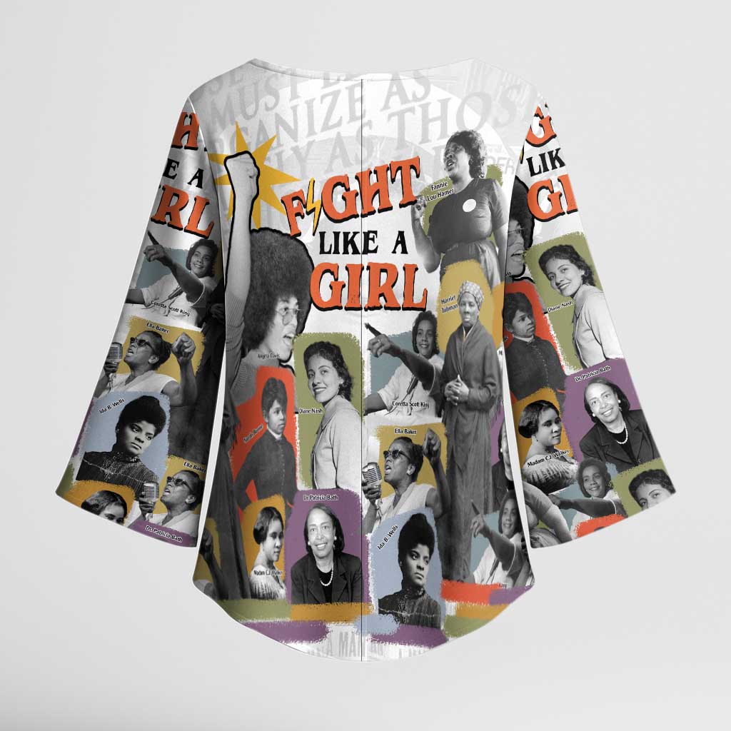 Black History Fight Like A Girl Kimono Sleeve Blouse African Feminist Icons and Bold Retro Art Style - African Pride