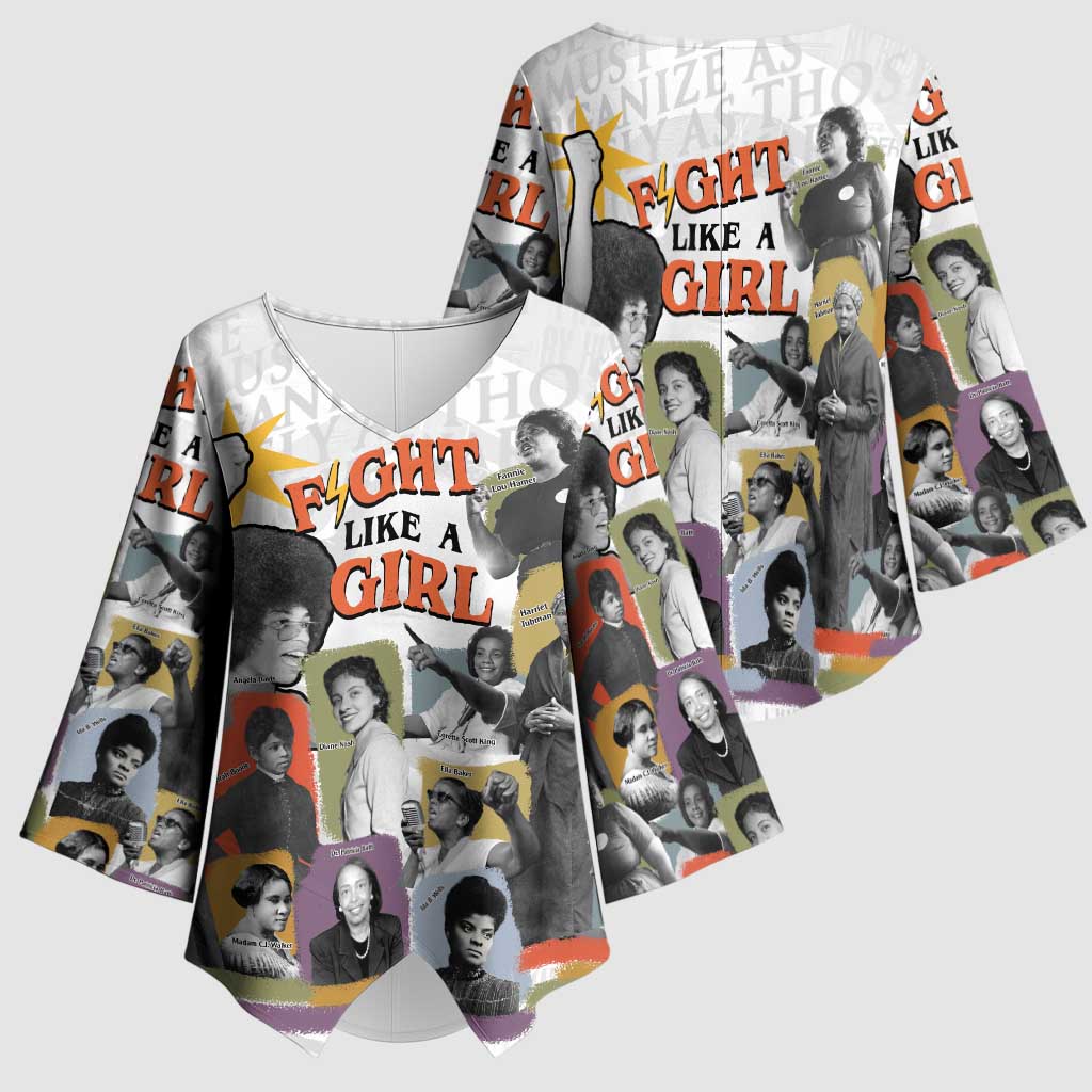 Black History Fight Like A Girl Kimono Sleeve Blouse African Feminist Icons and Bold Retro Art Style - African Pride